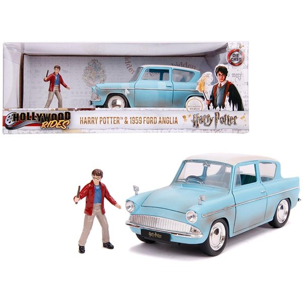 Endless Games 1959 Ford Anglia Light Blue Weathered with Harry Potter Diecast Figurine 1-24 Diecast Model Car EN1541577